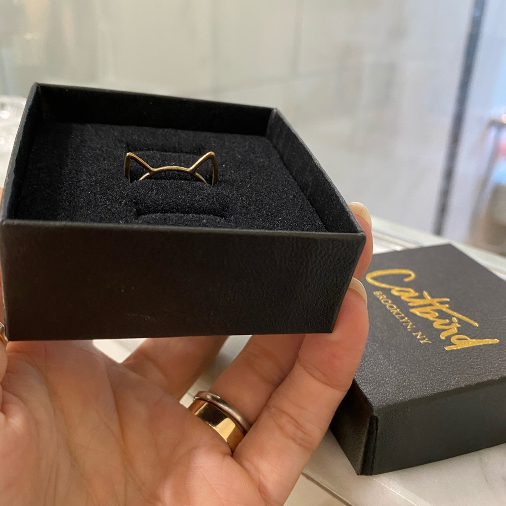 Catbird Cat Ears Brass Ring Sz 7